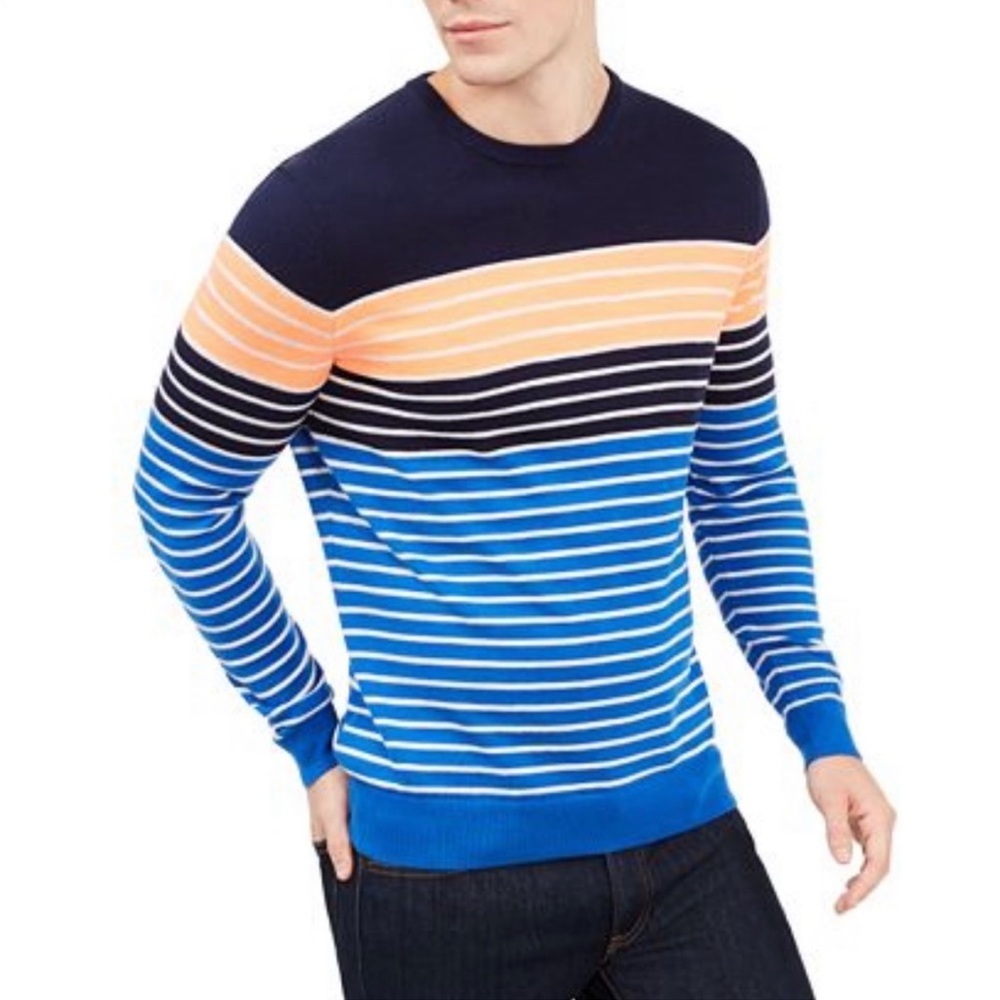 Long sleeve club room men’s striped crewneck sweater